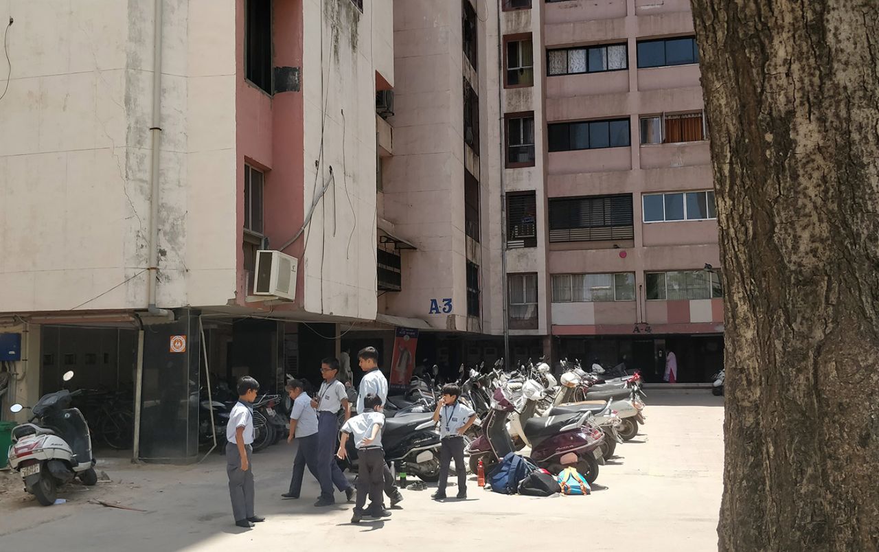 Kids by the apartment building where Jasprit Bumrah lives, Ahmedabad, April 2019