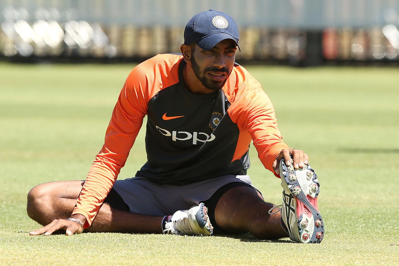 Jasprit Bumrah stretches at a training session the day before the Test, Australia v India, second Test, Perth, December 13, 2018