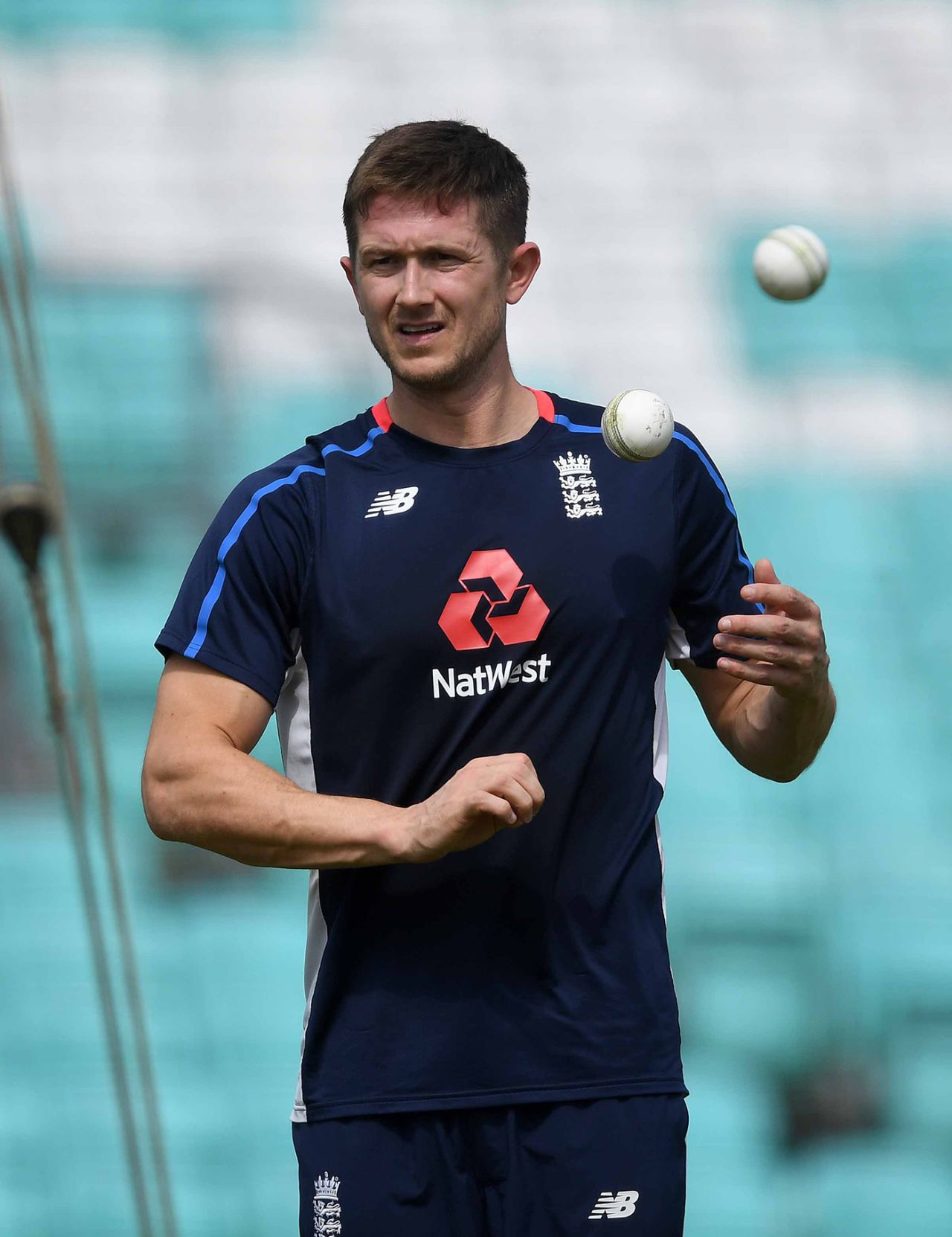Joe Denly prepares to bowl in the England nets, The Oval, May 7, 2019