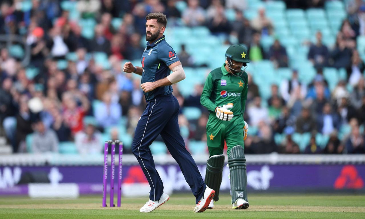 Liam Plunkett celebrates dismissing Babar Azam, England v Pakistan, 1st ODI, The Kia Oval, London, May 8, 2019