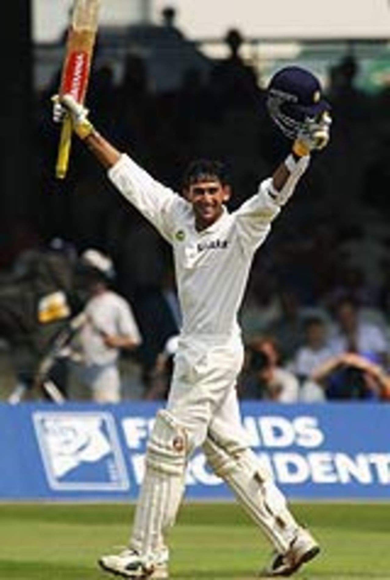 Ajit Agarkar celebrates his maiden Test hundred, England v India, Lord's 2002