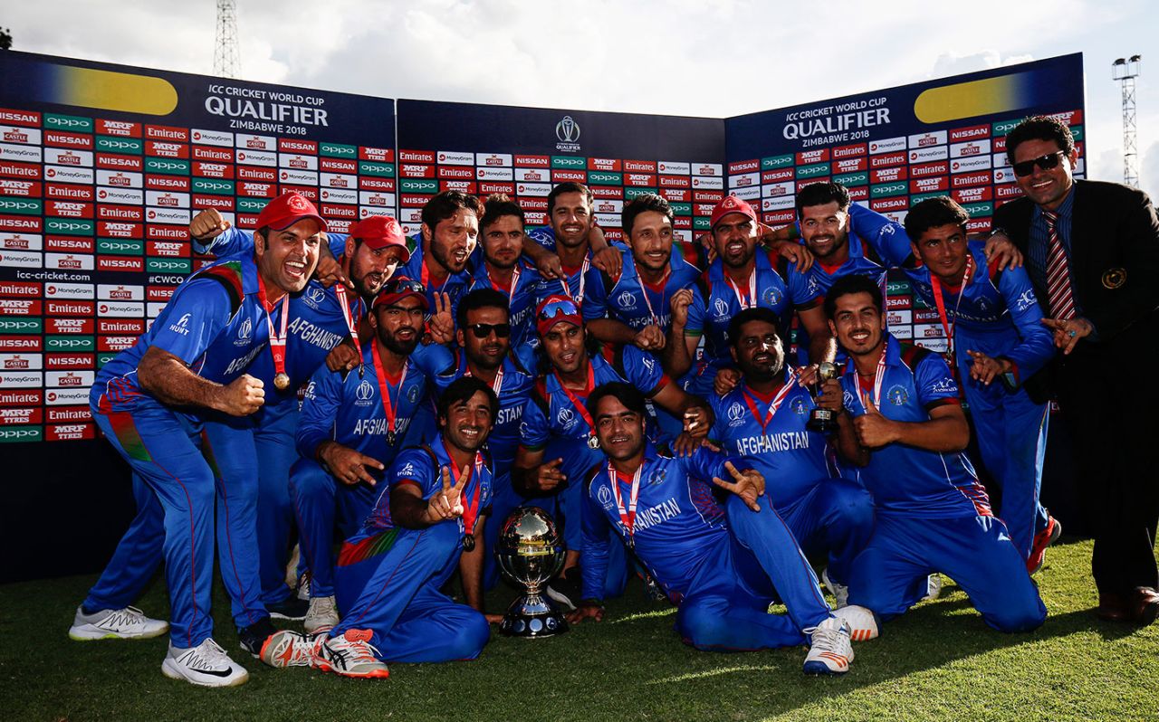 Afghanistan celebrate their victory, Afghanistan v West Indies, World Cup Qualifier, final, Harare, March 25, 2018