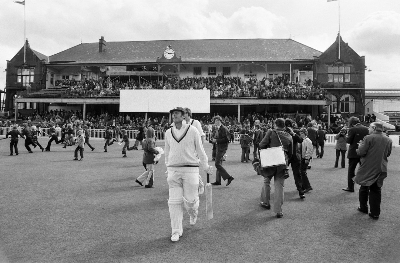 Geoffrey Boycott on the field at the final first class match to be held at Bramall Lane, County Championship, Yorkshire v Lancashire, England, 7th August 7, 1973