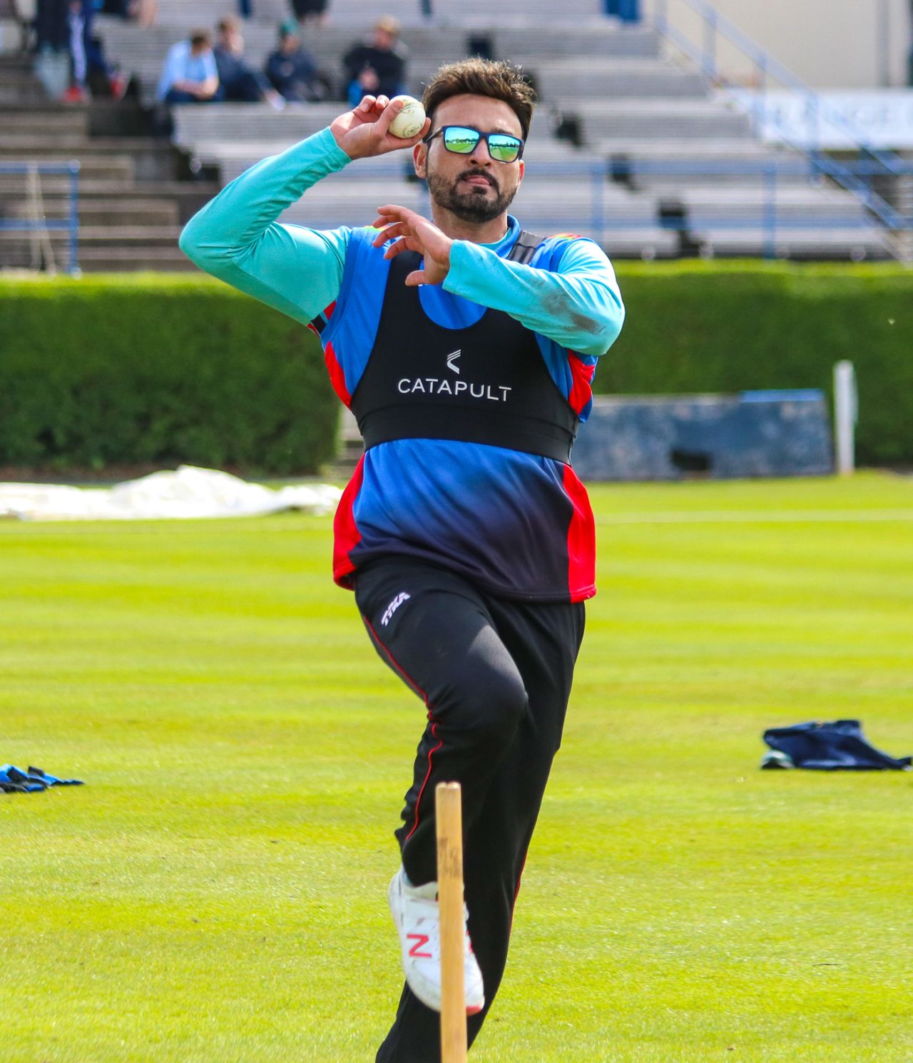 Hamid Hassan gets back into rhythm in his delivery stride at training, Edinburgh, May 9, 2019