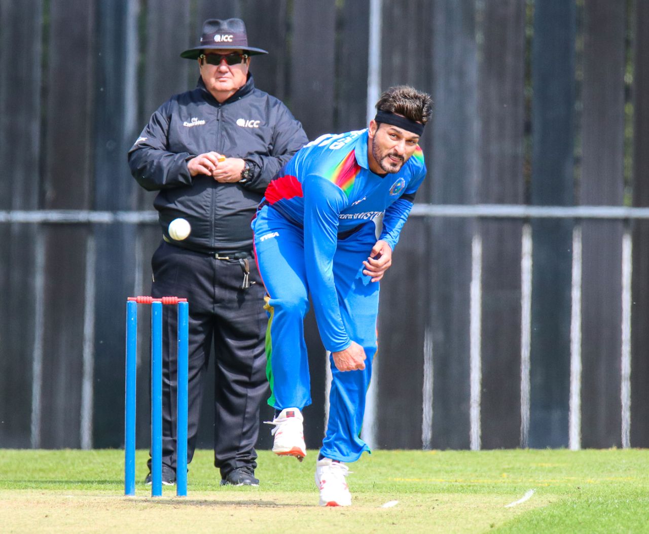 Hamid Hassan sends one down in his opening spell, Scotland v Afghanistan, 2nd ODI, Edinburgh, May 10, 2019 