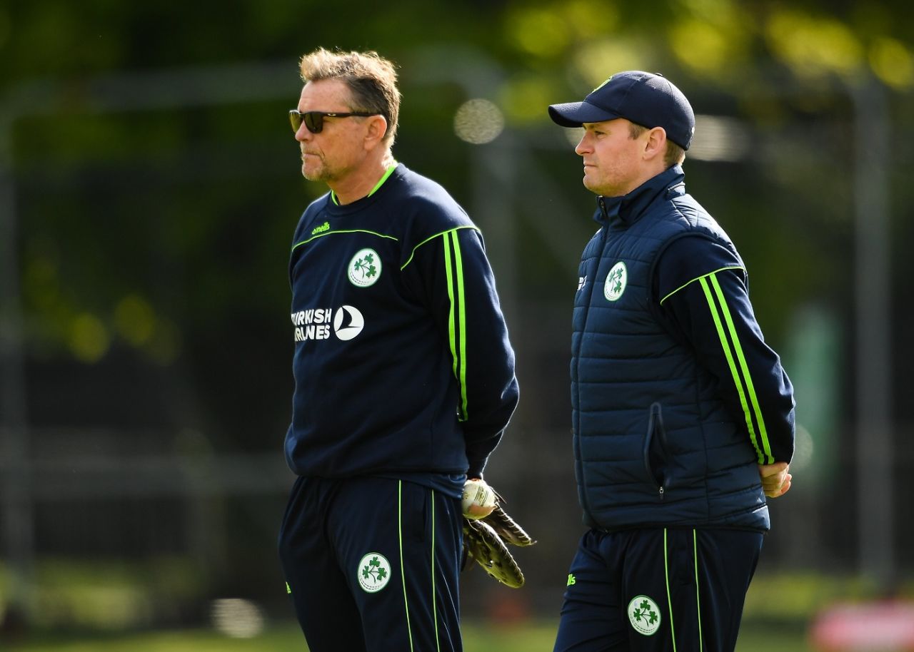 Graham Ford and William Porterfield look on at training, Ireland v West Indies, Match 4, Ireland tri-series, Dublin, May 11, 2019