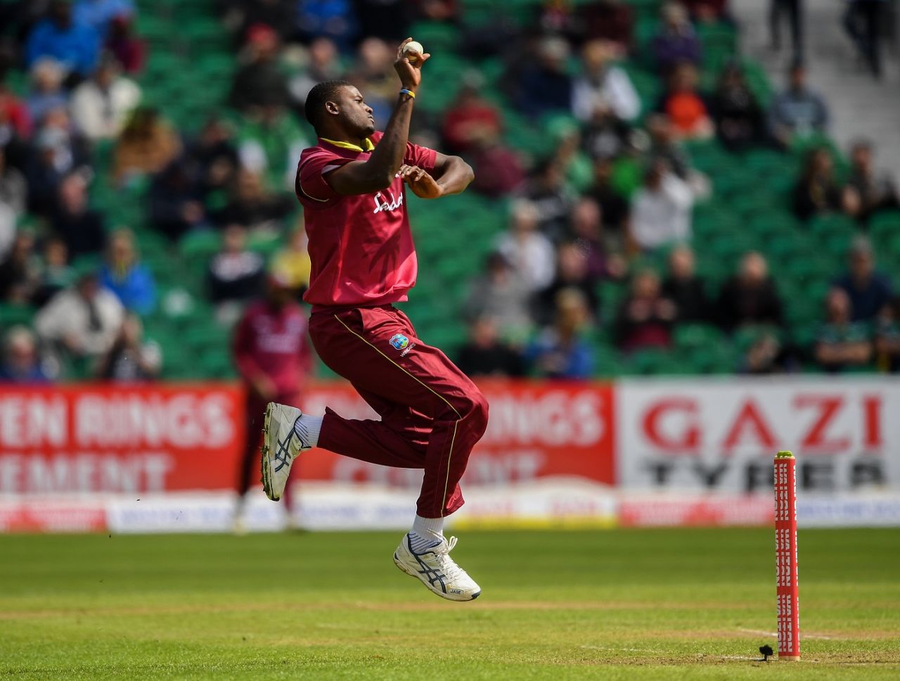 Jason Holder in his delivery stride, Ireland v West Indies, Match 4, Ireland tri-series, Dublin, May 11, 2019