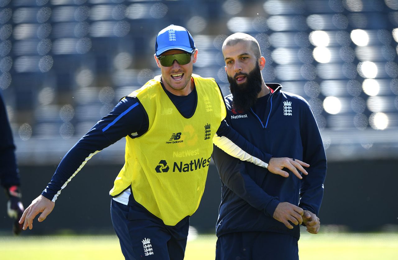 Jason Roy and Moeen Ali during England training, Bristol, May 14, 2019