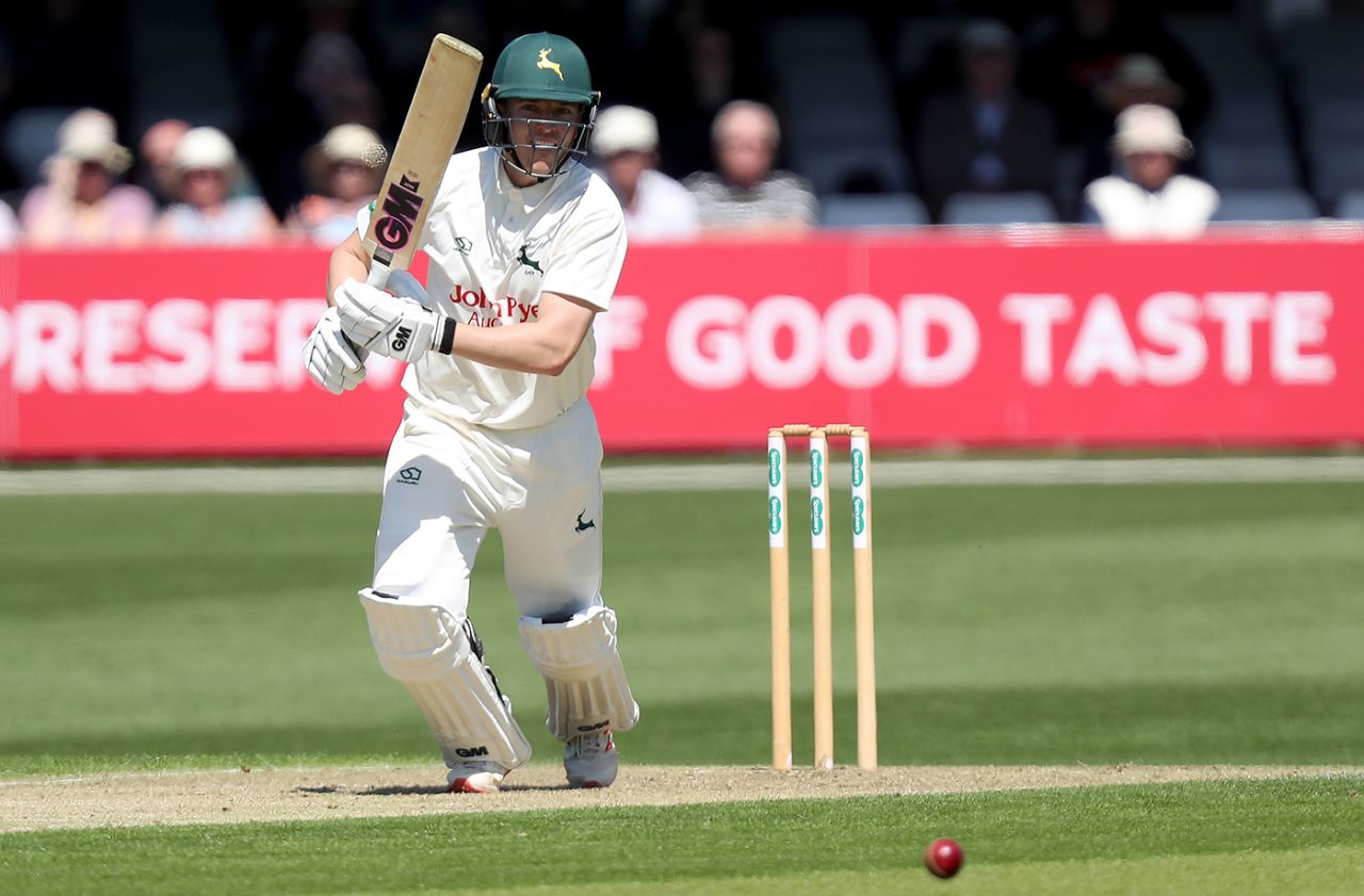 Ben Slater gets forward to drive through mid-off, Essex v Nottinghamshire, County Championship, Chelmsford, 1st day, May 14, 2019