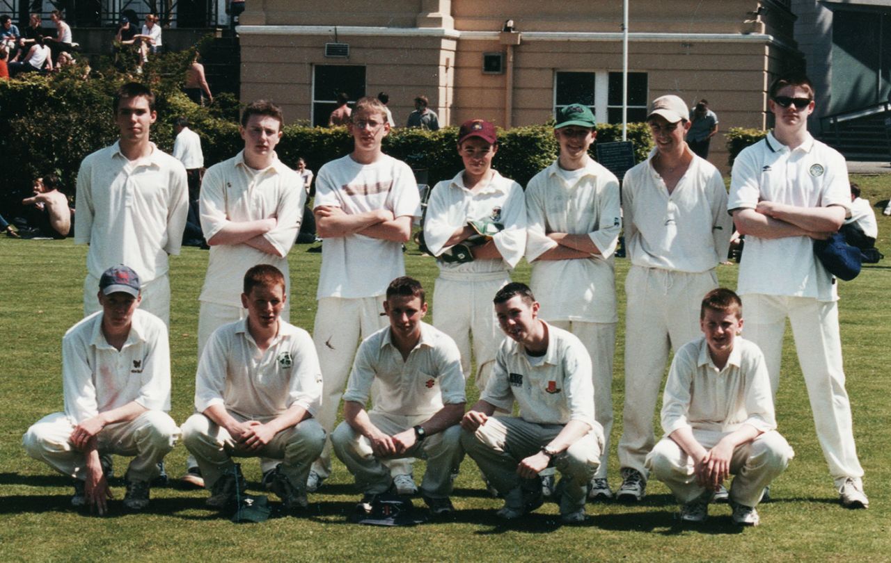 Eoin Morgan (sitting, second from left) with his CUS team after winning an Under-19 tournament, 2001