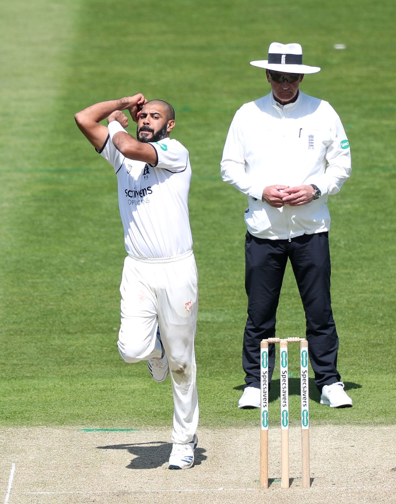 Jeetan Patel bowls, Warwickshire v Hampshire, County Championship Division One, Edgbaston, May 14, 2019