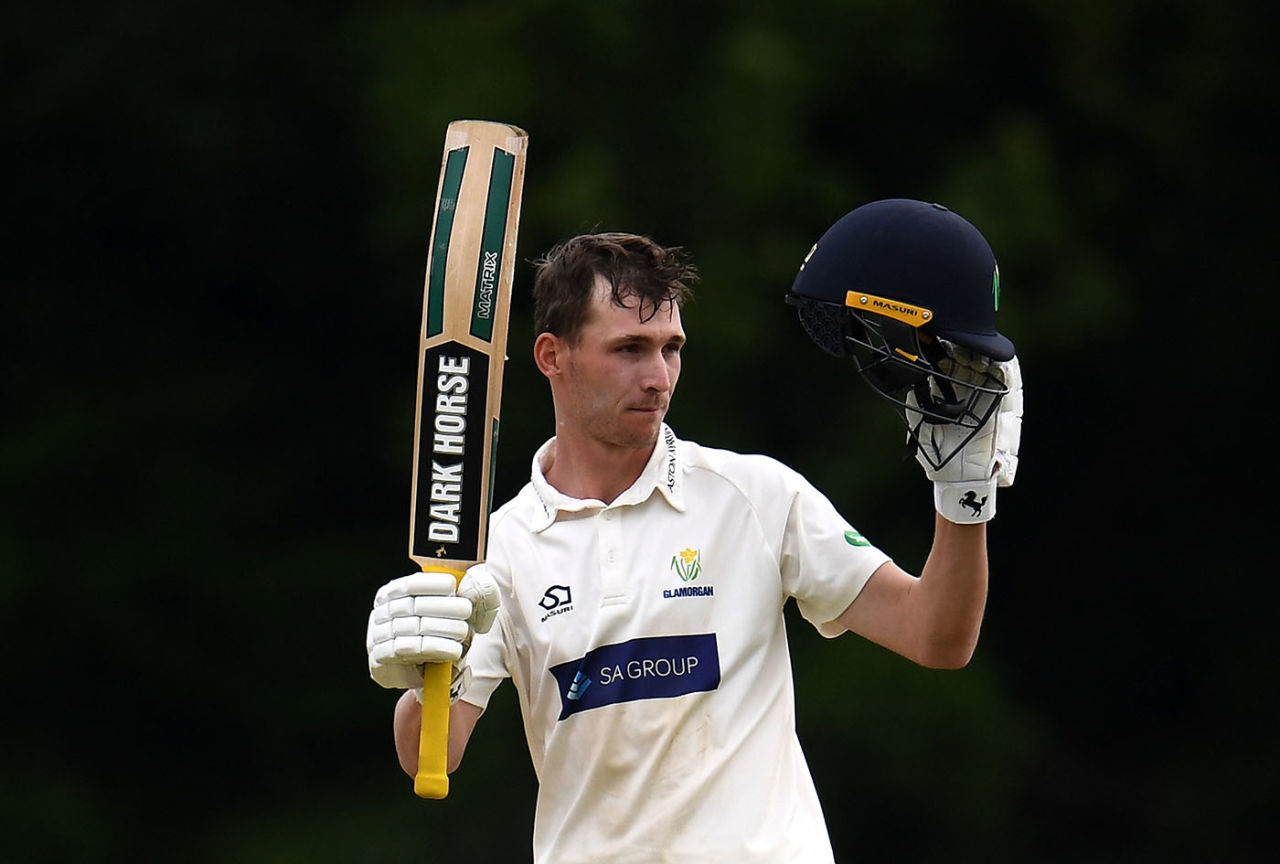 Nick Selman celebrates after scoring a century, Glamorgan v Gloucestershire, County Championship Division Two, Spytty Park, May 16, 2019