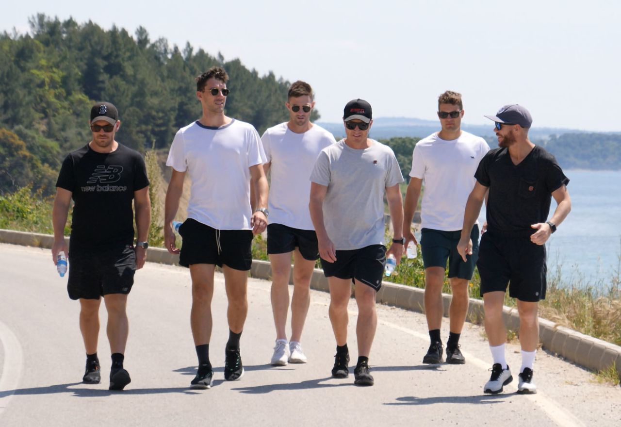 Members of the Australia World Cup squad take a walk during their trip to Gallipoli, Gallipoli, May 16, 2019, 