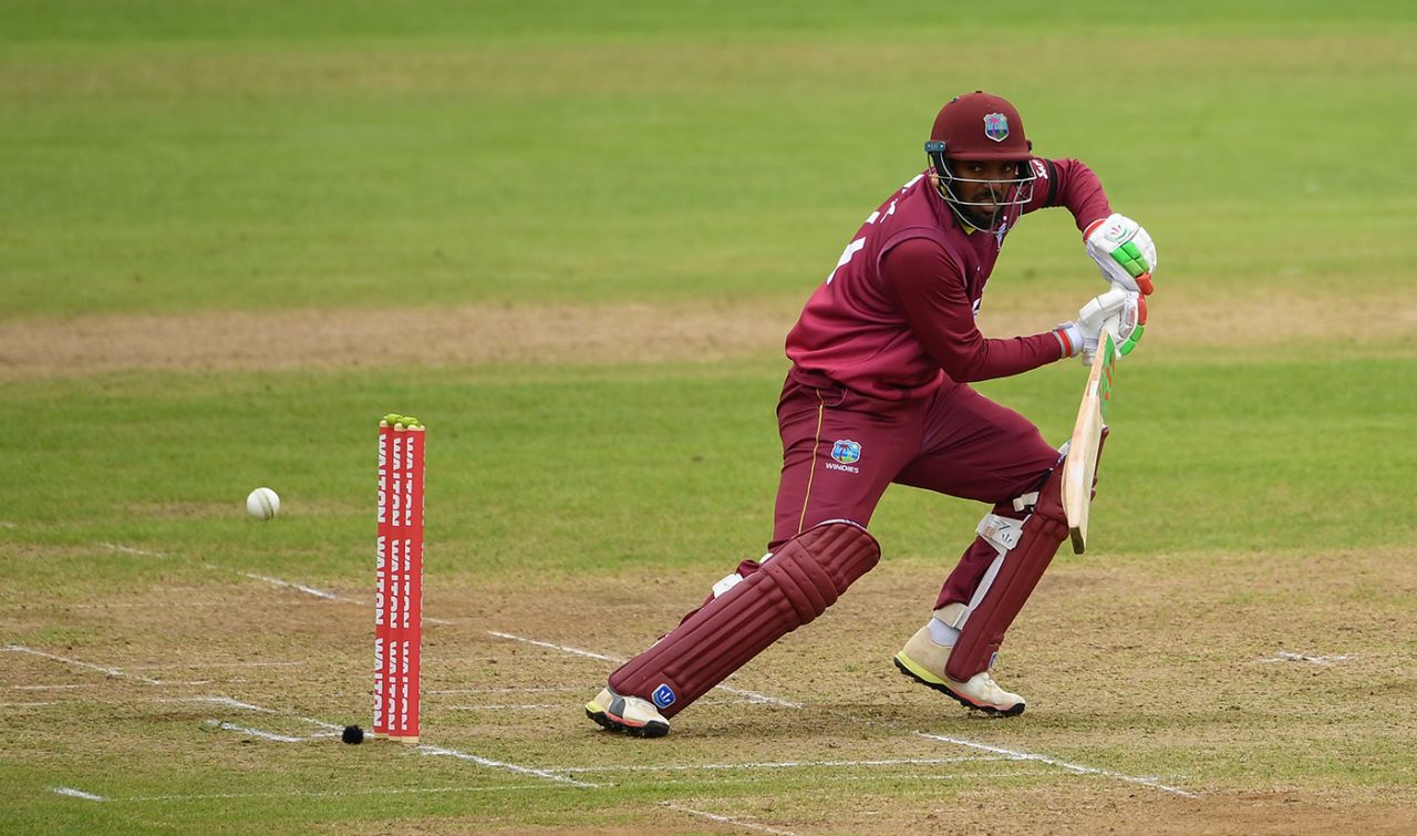Sunil Ambris steers one down to third man, West Indies v Bangladesh, tri-nation series final, Malahide, May 17, 2019