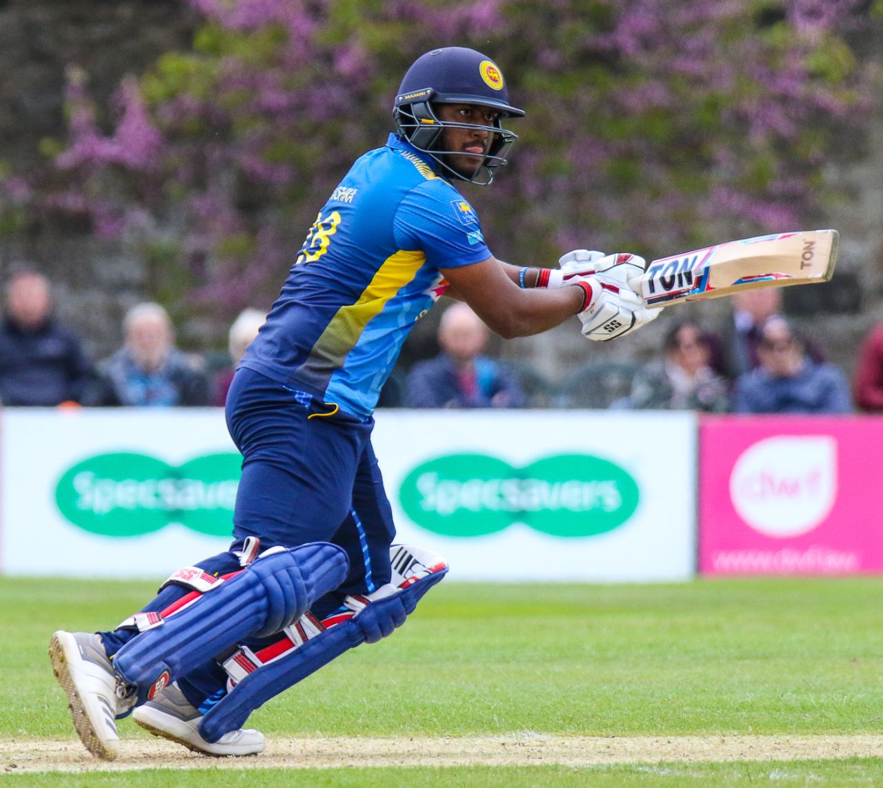 Avishka Fernando drives through the off side for a run, Scotland v Sri Lanka, 2nd ODI, Edinburgh, May 21, 2019