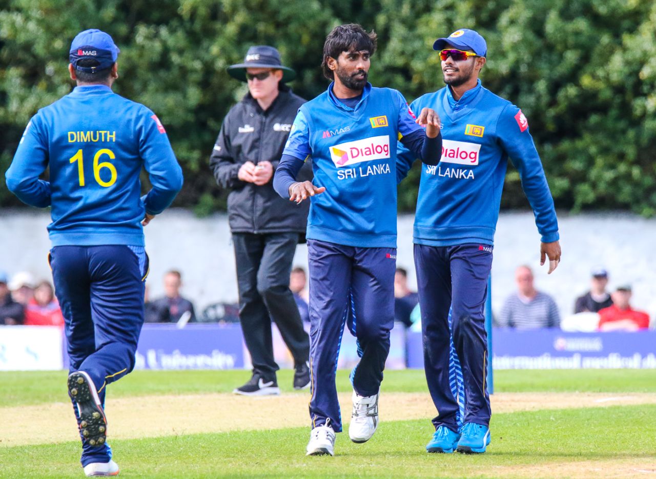 Nuwan Pradeep celebrates after taking his second wicket of the day, Scotland v Sri Lanka, 2nd ODI, Edinburgh, May 21, 2019