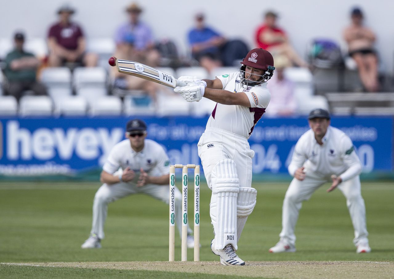 Ricardo Vasconcelos pulls during his half-century, Northamptonshire v Sussex, County Championship, Wantage Road, May 21, 2019