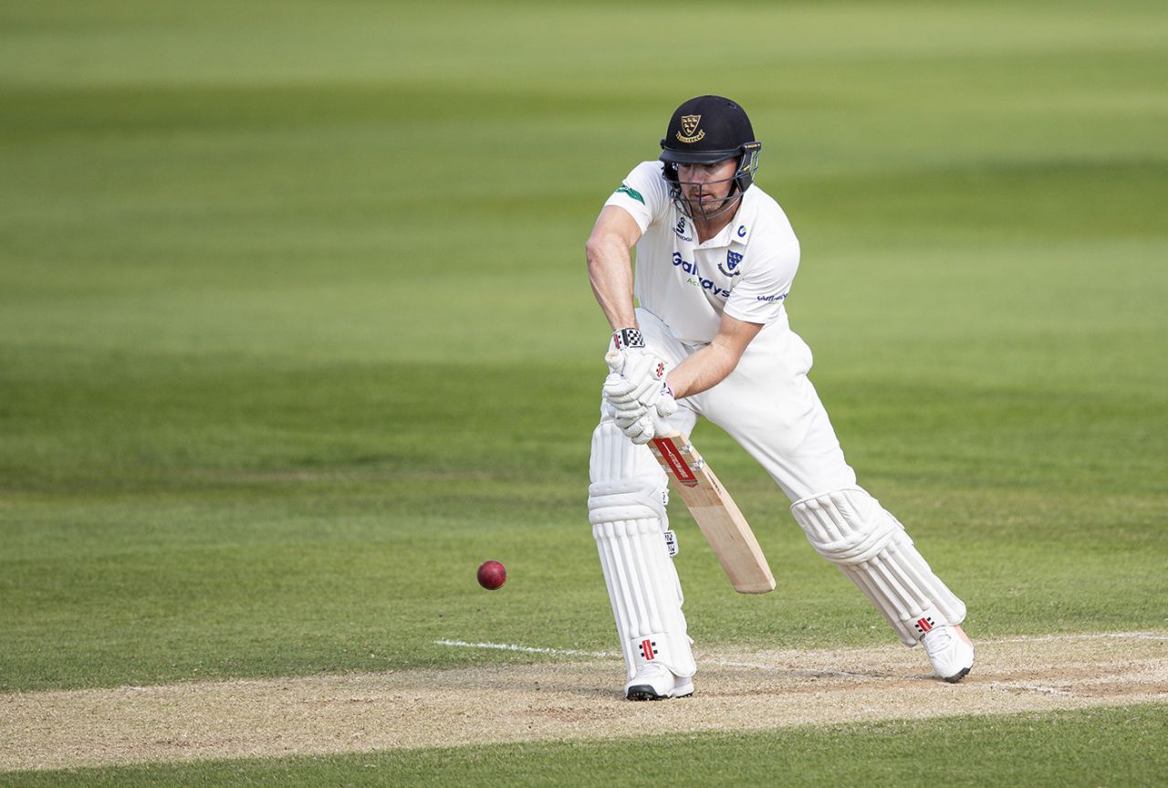 Stiaan van Zyl gets on to the front foot, Northamptonshire v Sussex, County Championship, Wantage Road, May 22, 2019