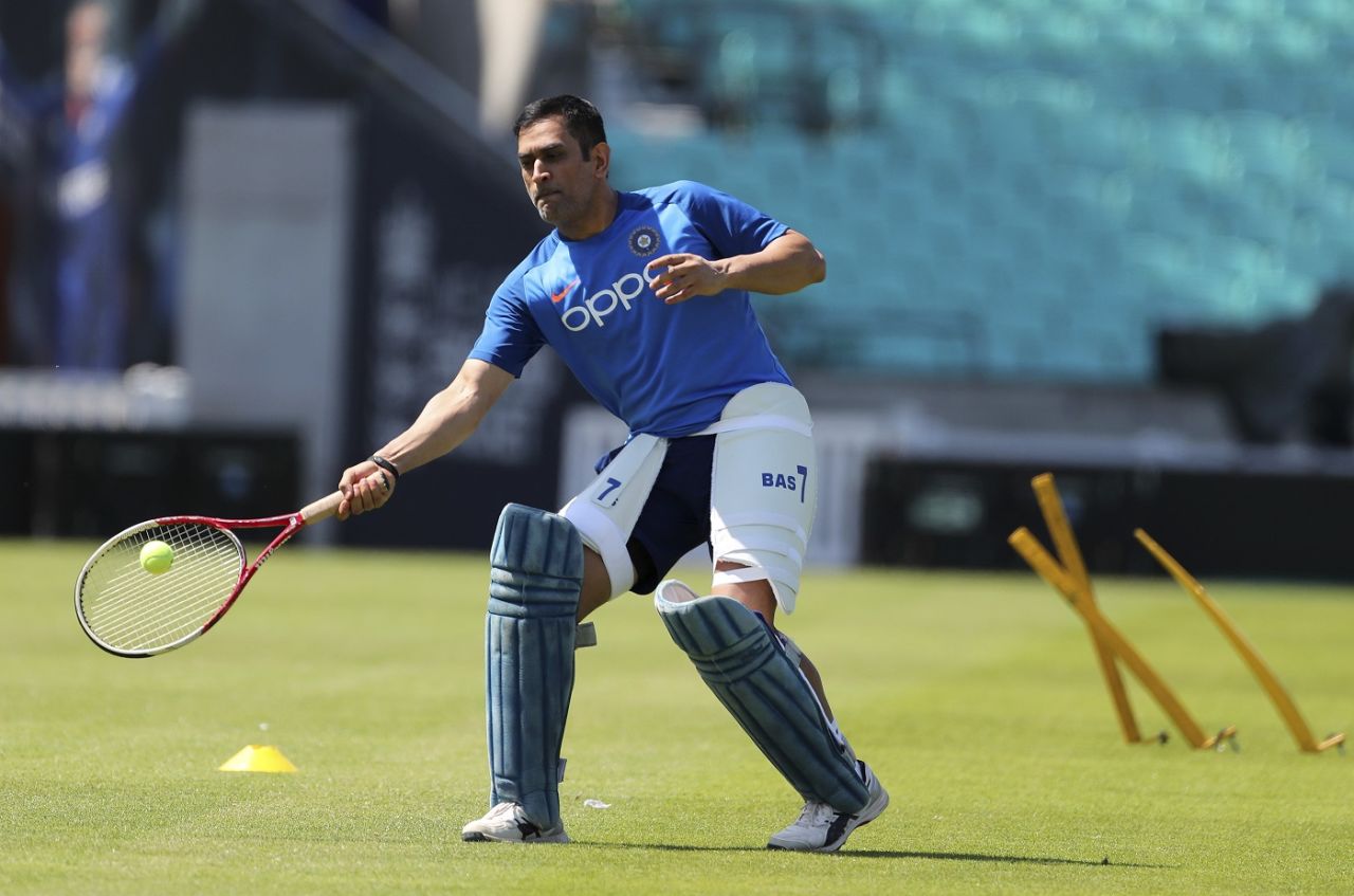 Tennis, anyone? MS Dhoni in action at training, London, May 23, 2019