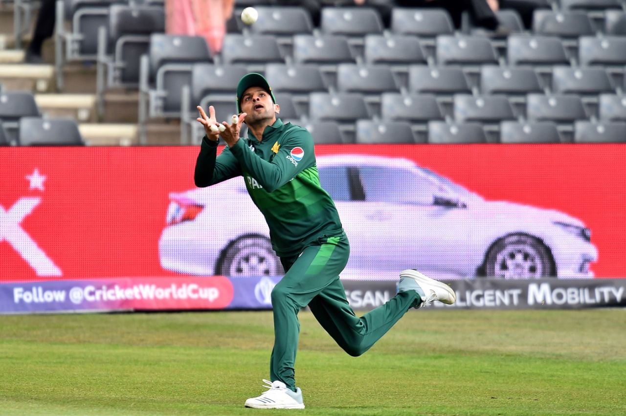 Shoaib Malik took a good, running catch on the boundary, Afghanistan v Pakistan, ICC World Cup warm-up, Bristol, May 24, 2019