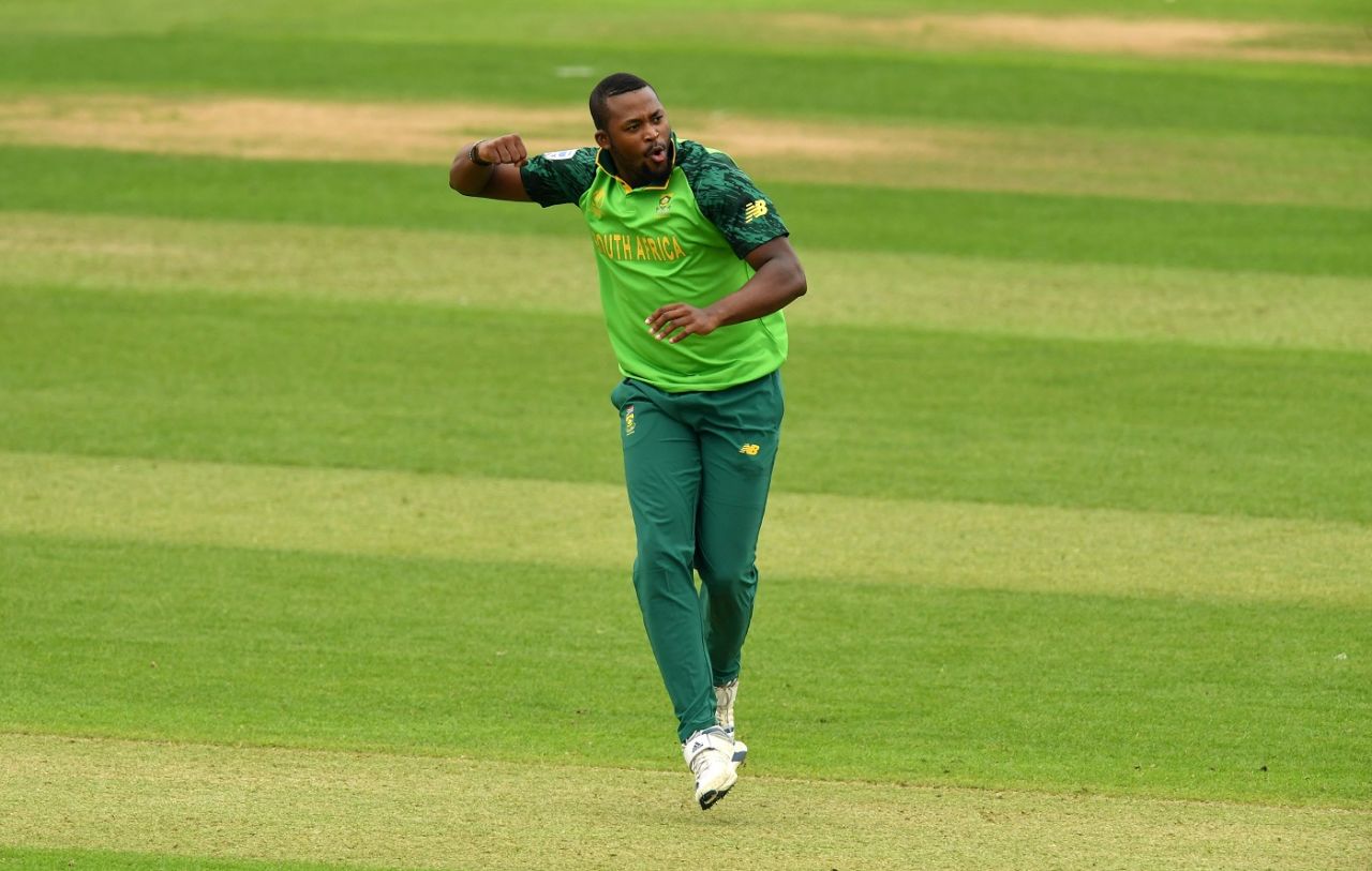 Andile Phehlukwayo celebrates a wicket, South Africa v Sri Lanka, warm-up match, World Cup 2019, Cardiff, May 24, 2019