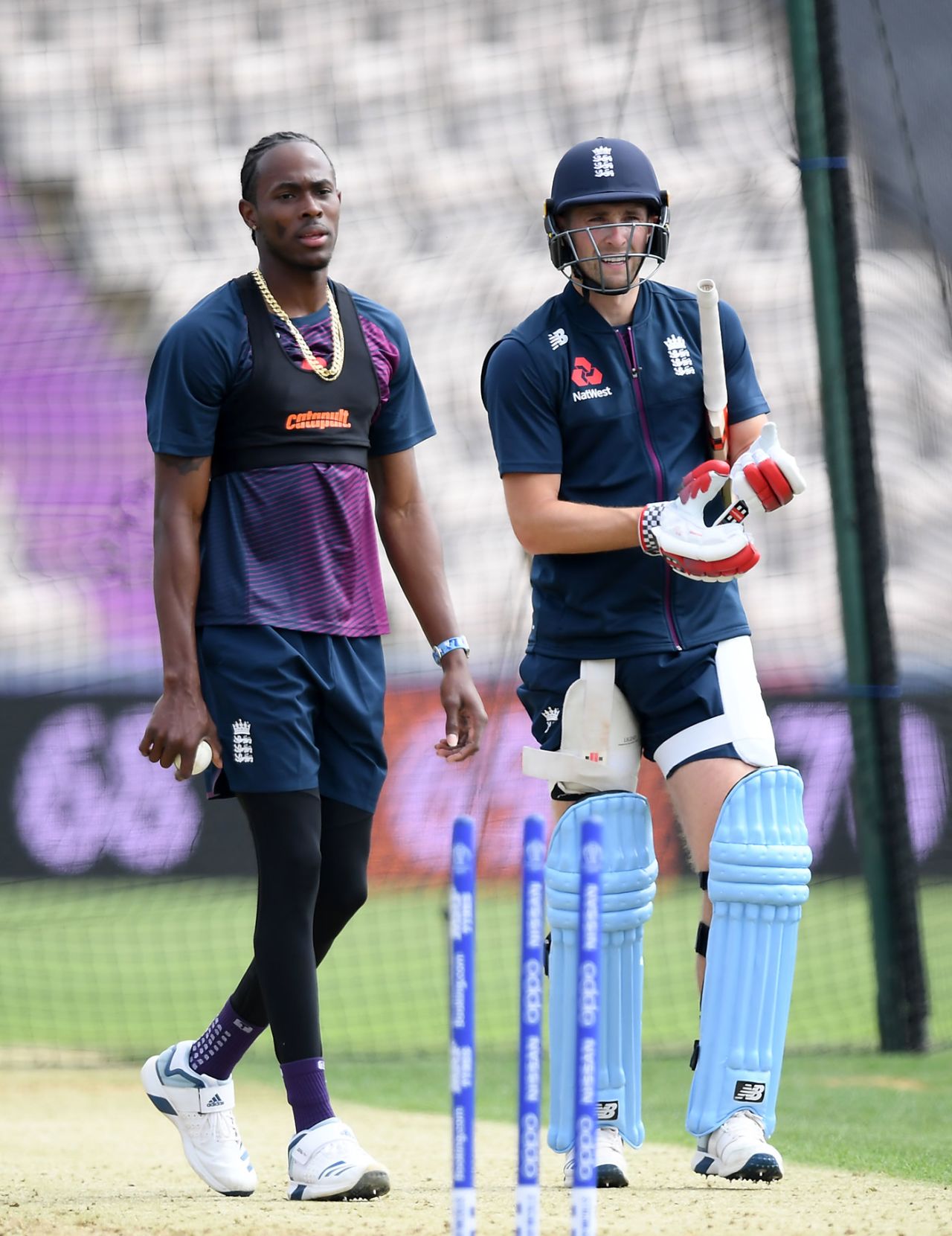 Jofra Archer and Chris Woakes in the nets at the Ageas Bowl, Southampton, May 24, 2019