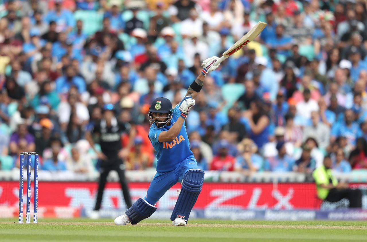 Virat Kohli plays all sorts of cover drives, including the one-handed variety, India vs New Zealand, World Cup 2019, warm-up, The Oval, May 25, 2019