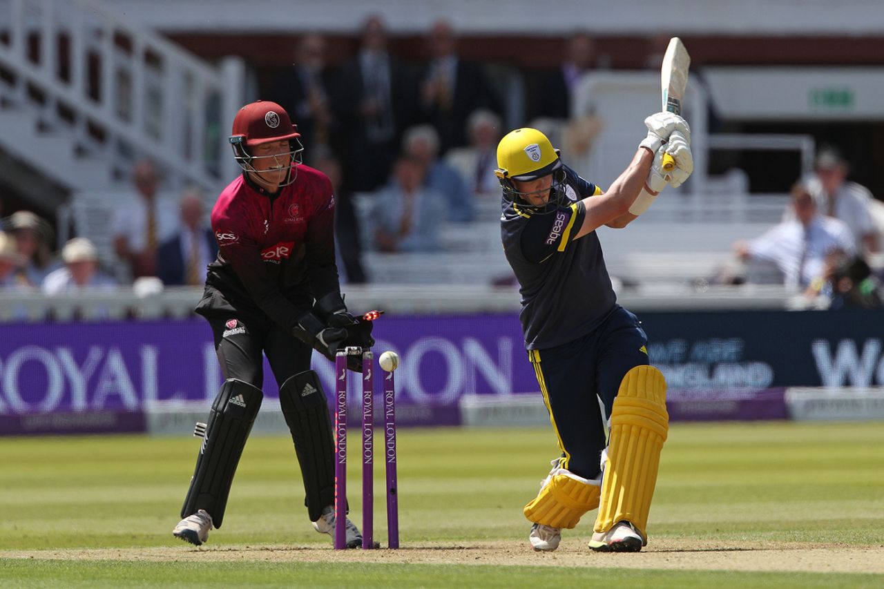 Sam Northeast was bowled hitting across the line, Somerset v Hampshire, Royal London Cup final, Lord's, May 25, 2019