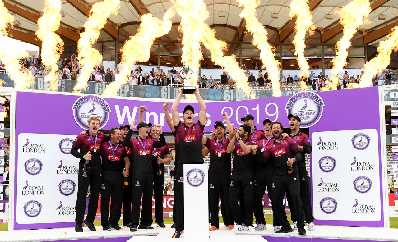 Somerset captain Tom Abell holds the trophy aloft, Somerset v Hampshire, Royal London Cup final, Lord's, May 25, 2019