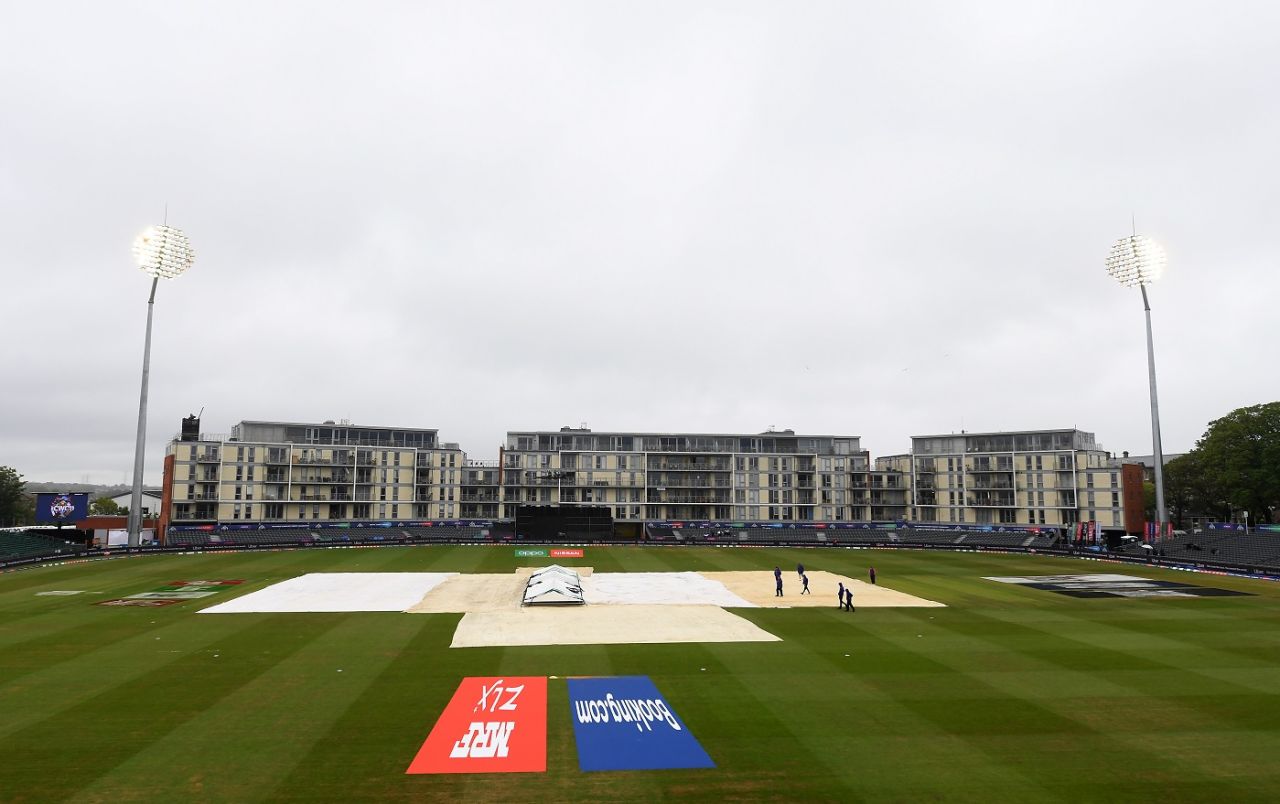 Rain stopped play more than once at Bristol's County Ground, South Africa v West Indies, World Cup warm-up, Bristol, May 26, 2019