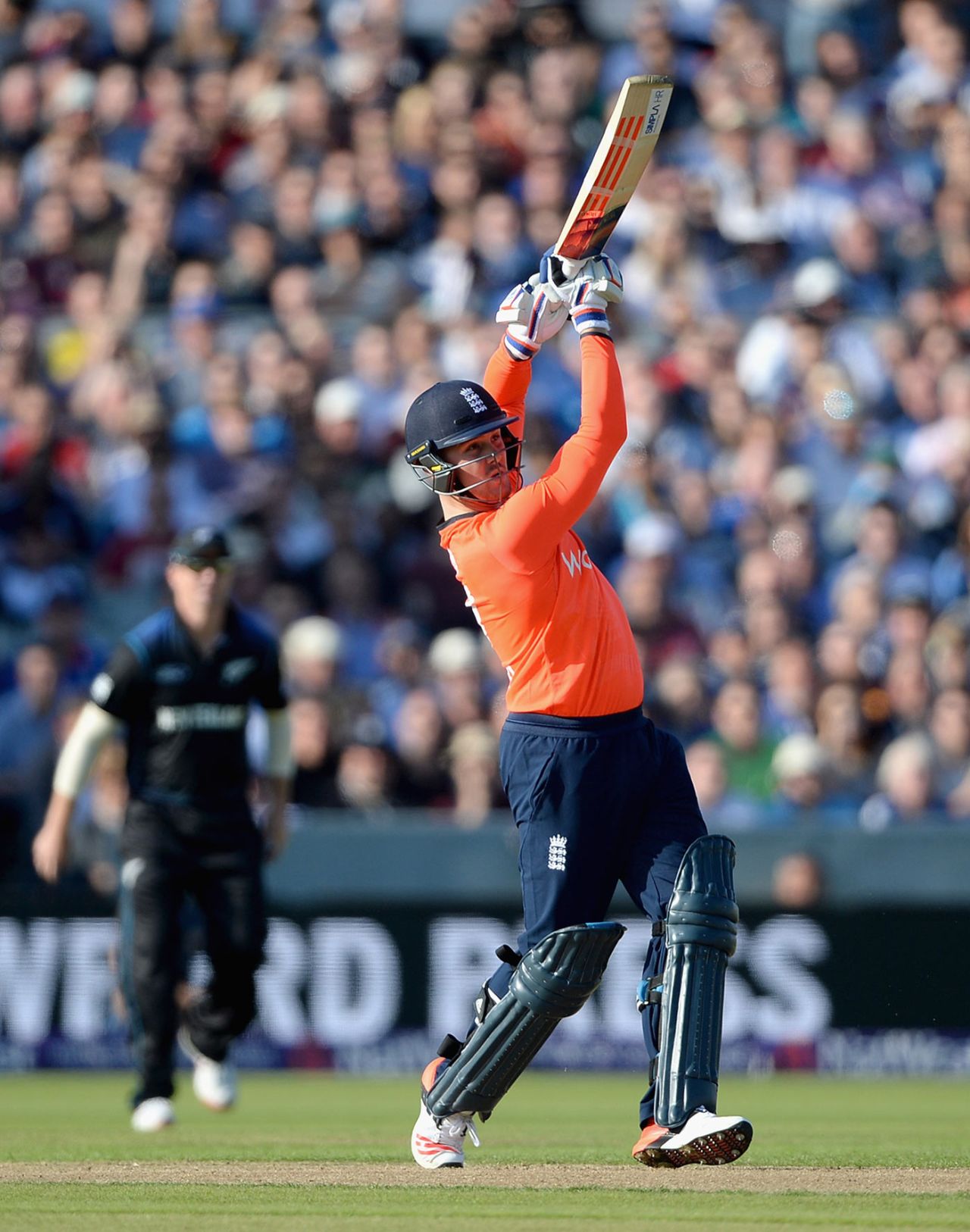 Jason Roy lofts a six, England v New Zealand, only T20, Old Trafford, June 23, 2015
