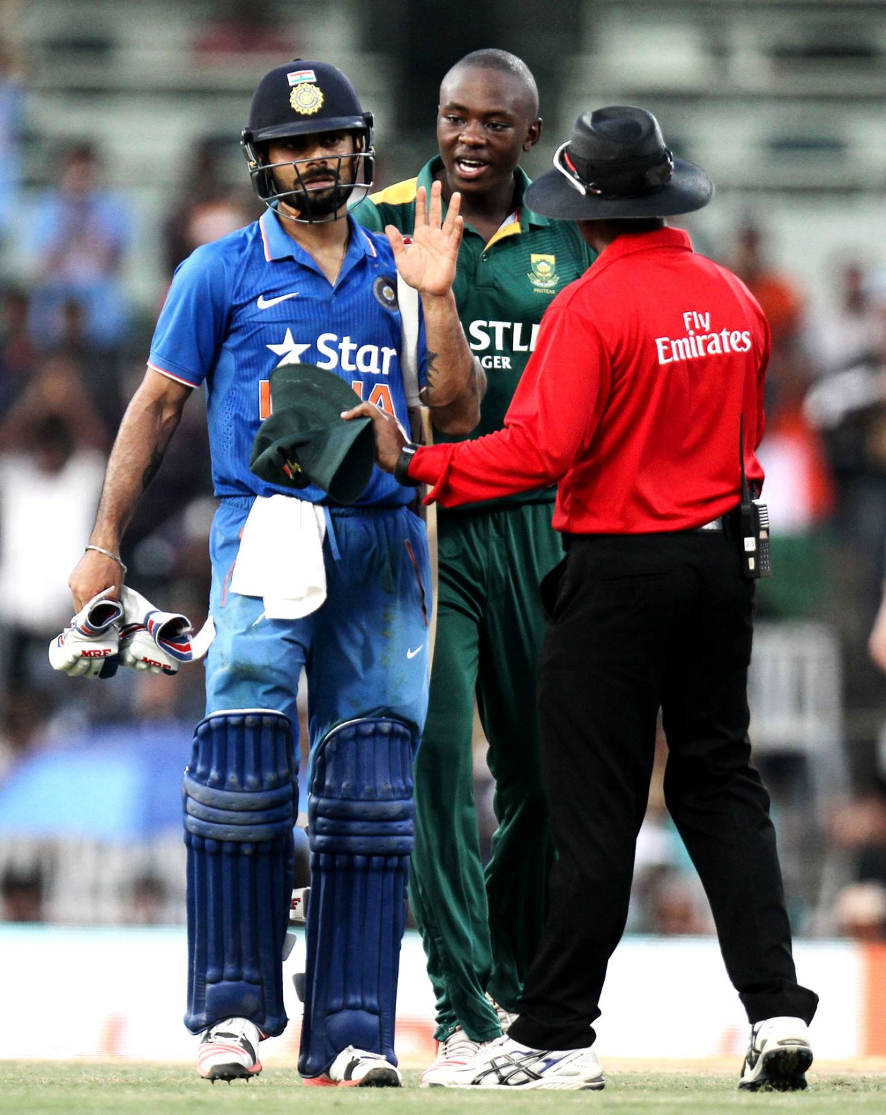 Kagiso Rabada congratulates Virat Kohli after dismissing him, India v South Africa, 4th ODI, Chennai, October 22, 2015
