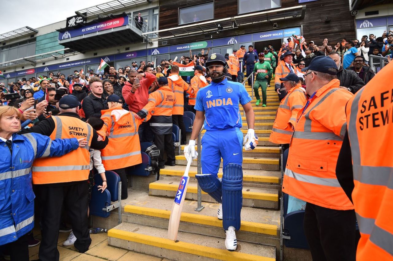 Rohit Sharma walks out to bat, Bangladesh v India, World Cup 2019 warm-up, Cardiff, May 28, 2019
