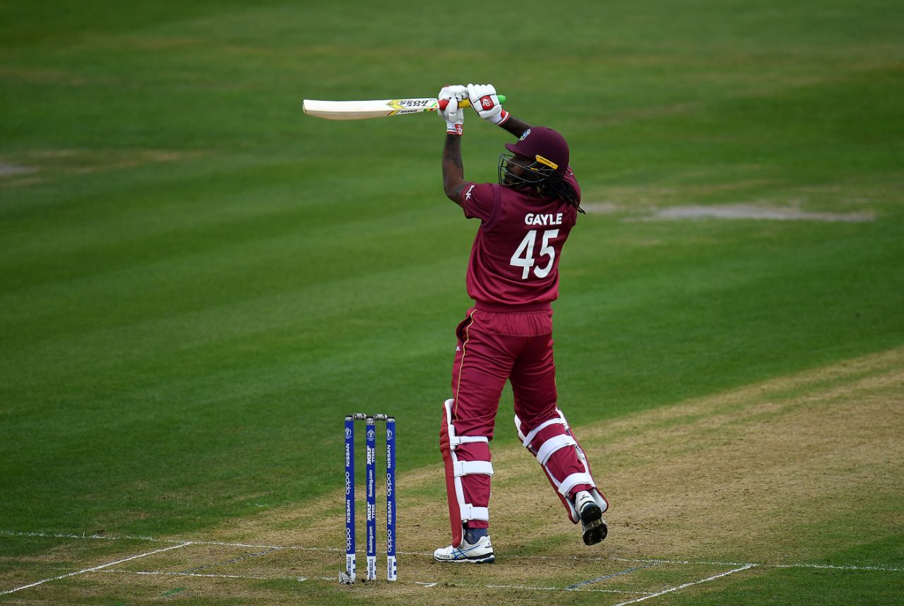 Chris Gayle uppercuts over third man for a boundary, New Zealand v West Indies, ICC World Cup warm-up, Bristol, May 28, 2019