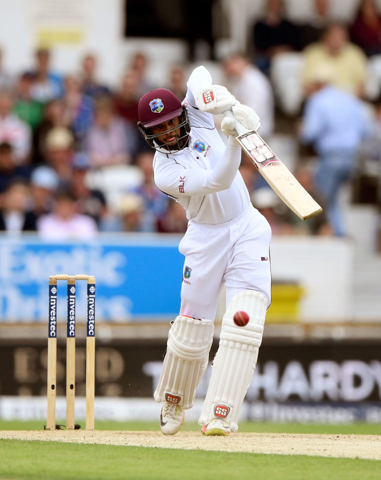 Shai Hope plays an off-drive, England v West Indies, 2nd Investec Test, Headingley, 5th day, August 29, 2017 