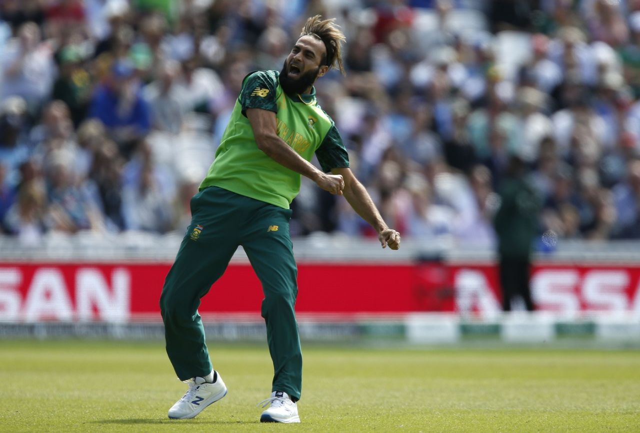 Imran Tahir celebrates Jonny Bairstow's dismissal, England v South Africa, World Cup 2019, The Oval, May 30, 2019