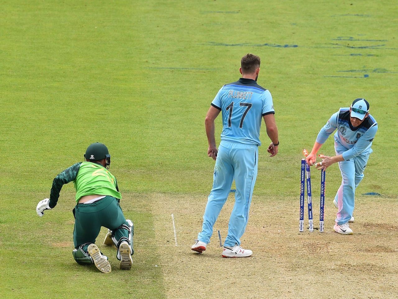 Dwaine Pretorius is run out by a throw from Ben Stokes, England v South Africa, World Cup 2019, The Oval, May 30, 2019