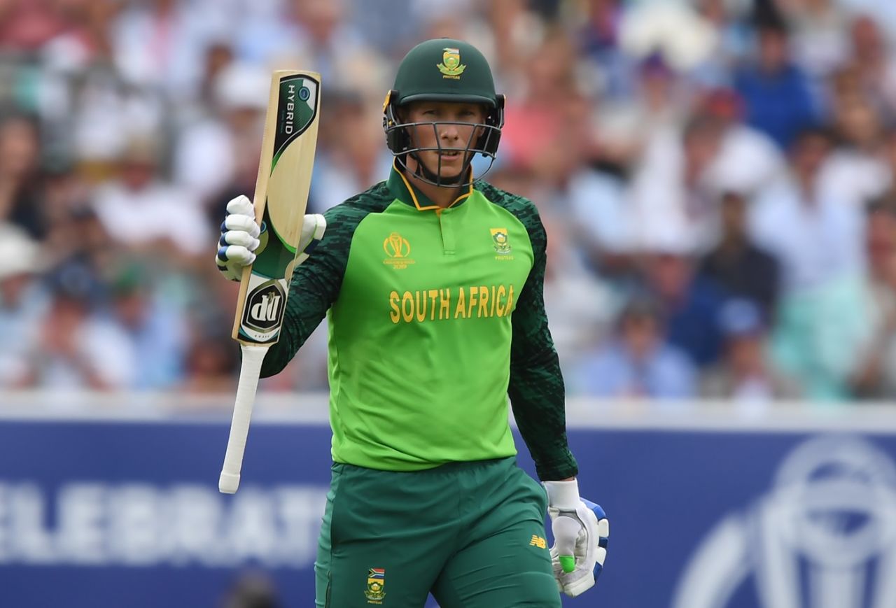 Rassie van der Dussen celebrates his fifty, England v South Africa, World Cup 2019, The Oval, May 30, 2019