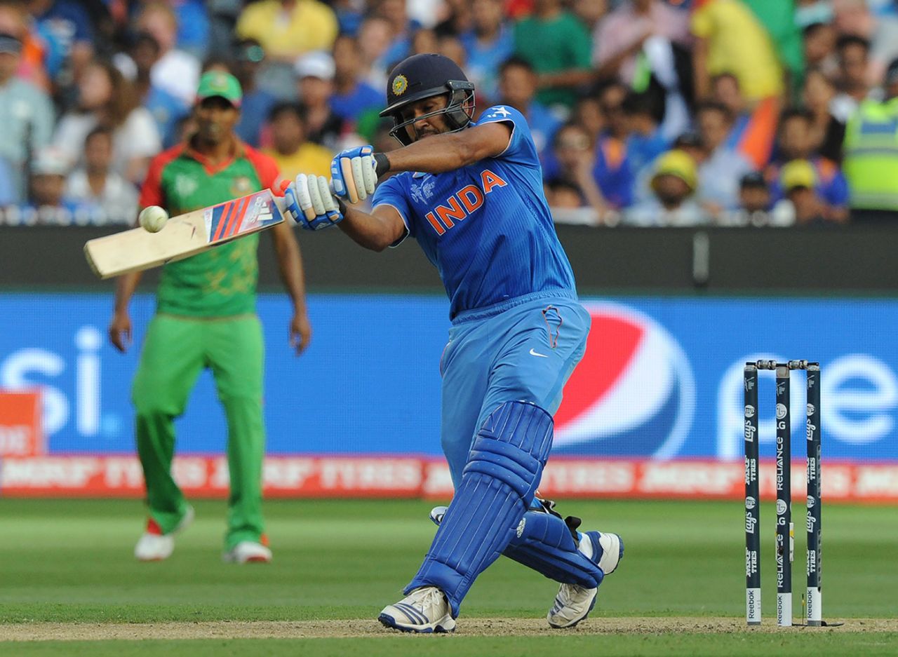 Rohit Sharma pulls off the front foot, Bangladesh v India, World Cup 2015, 2nd quarter-final, Melbourne, March 19, 2015