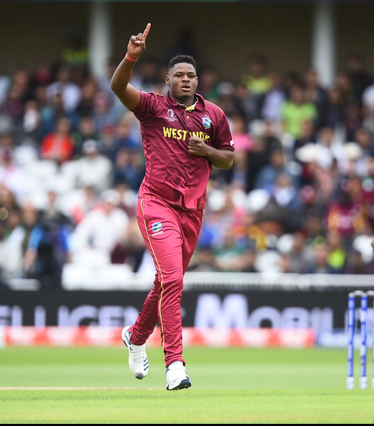 Oshane Thomas celebrates Babar Azam's wicket, Pakistan v West Indies, World Cup 2019, Trent Bridge, May 31, 2019