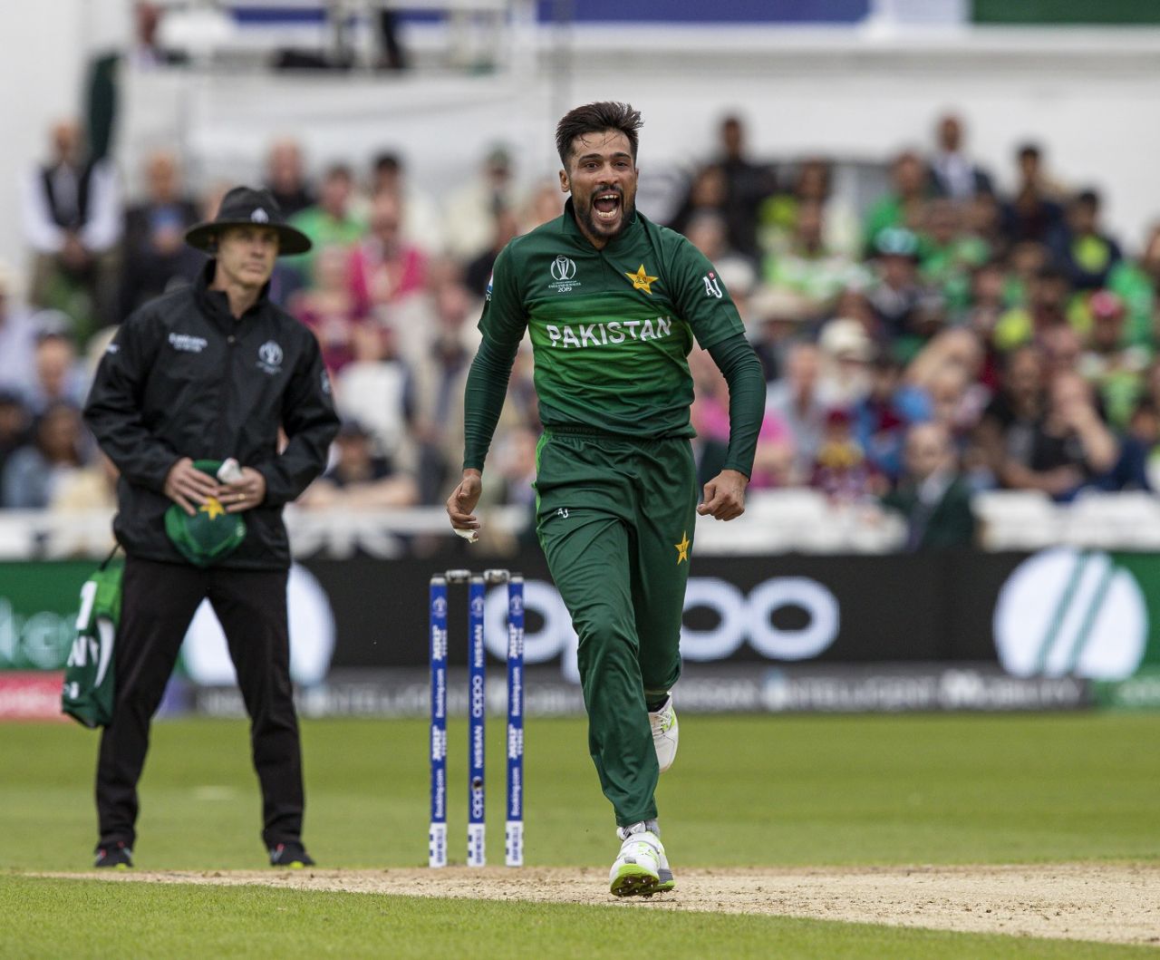 Mohammad Amir celebrates Darren Bravo's wicket, Pakistan v West Indies, World Cup 2019, Trent Bridge, May 31, 2019