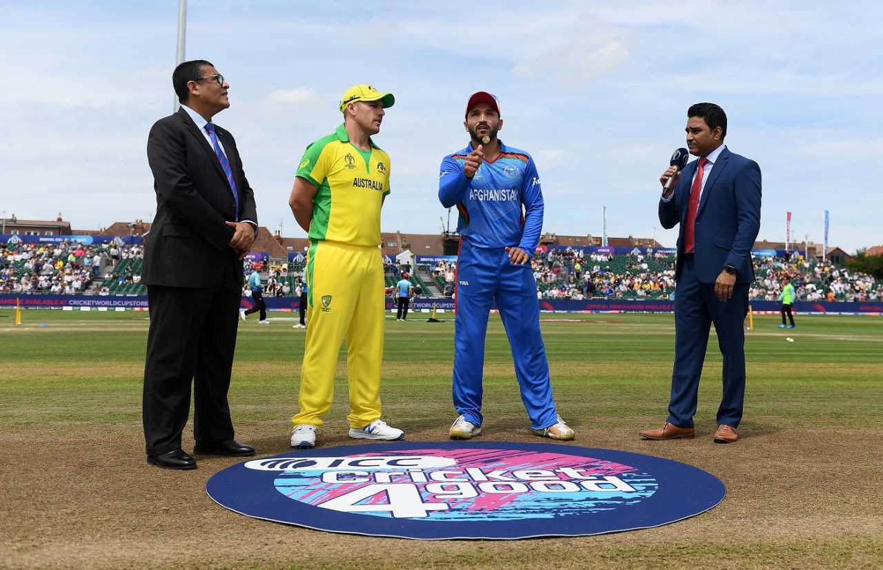 Aaron Finch and Gulbadin Naib at the toss, Afghanistan v Australia, World Cup 2019, Bristol, June 1, 2019