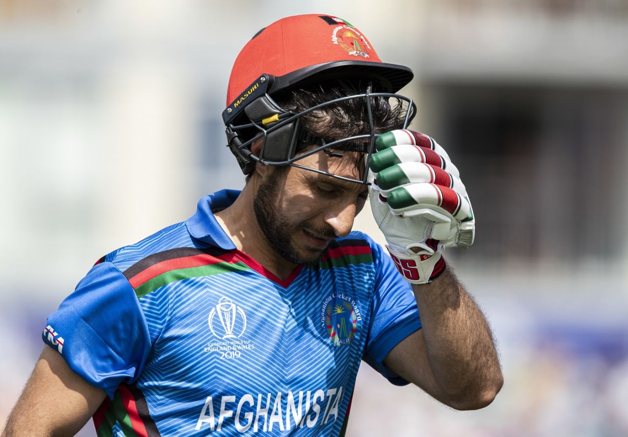 A disappointed Rahmat Shah walks back, Afghanistan v Australia, World Cup 2019, Bristol, June 1, 2019