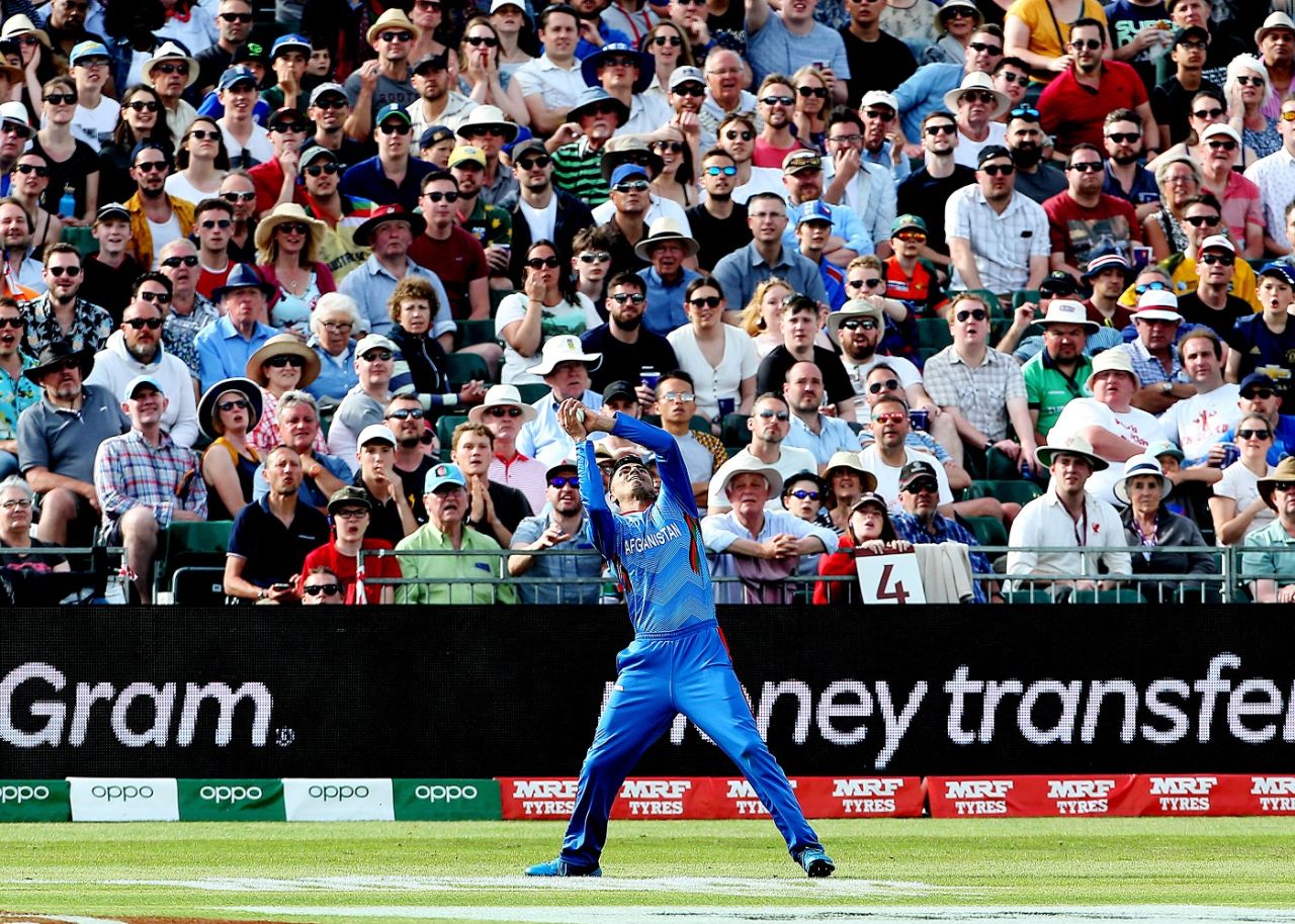 Mujeeb Ur Rahman takes the catch to dismiss Aaron Finch, Afghanistan v Australia, World Cup 2019, Bristol, June 1, 2019
