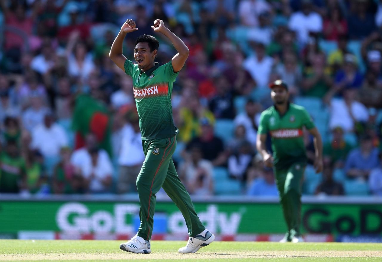 Mustafizur Rahman celebrates after taking David Miller's wicket, Bangladesh v South Africa, World Cup 2019, The Oval, June 2, 2019
