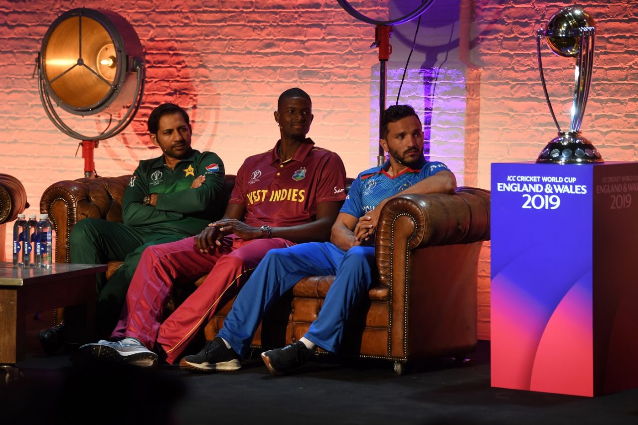 Sarfaraz Ahmed, Jason Holder and Gulbadin Naib and the prize they'll be fighting for, London, May 23, 2019