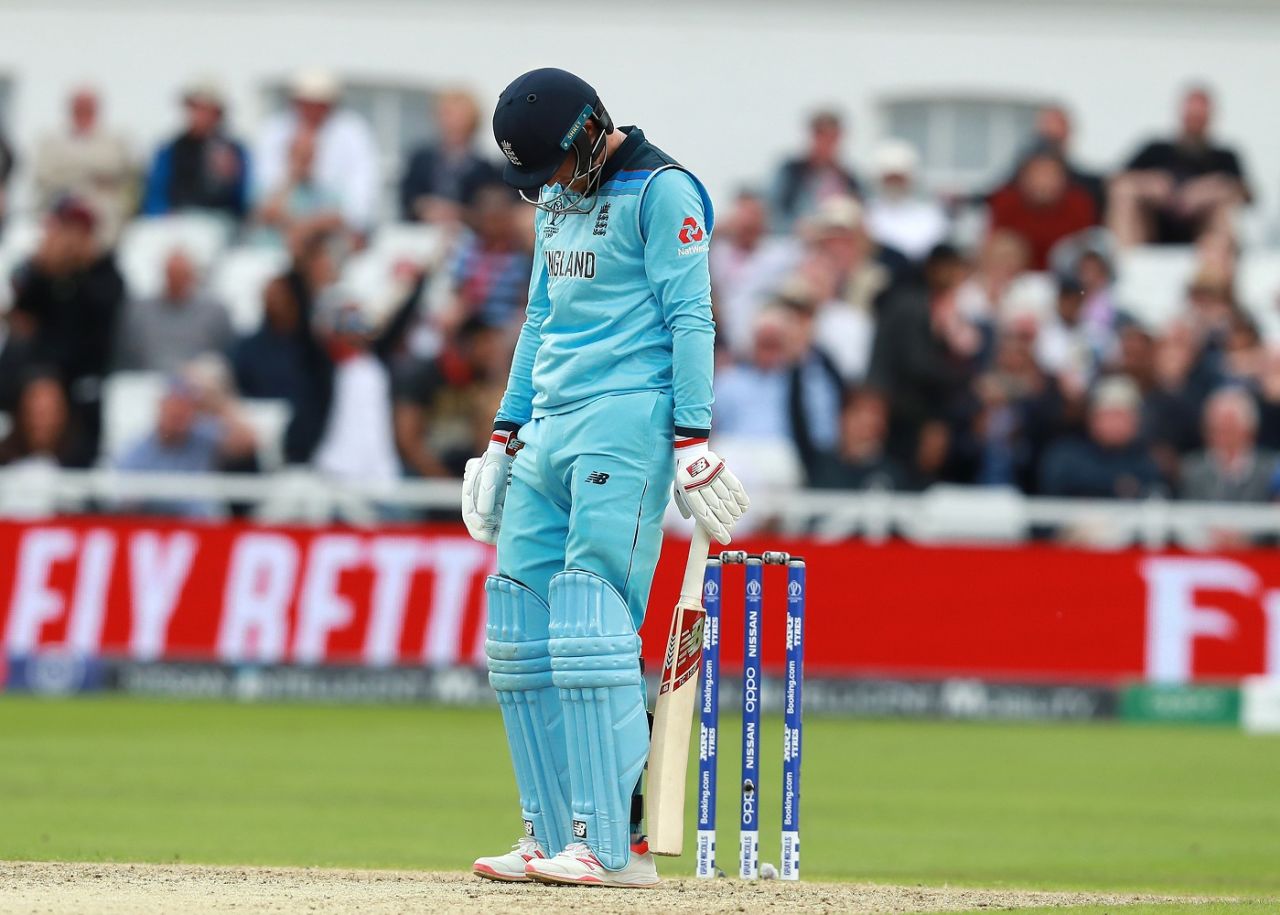 Joe Root is dejected after getting out on 107, England v Pakistan, World Cup 2019, Trent Bridge, June 3, 2019