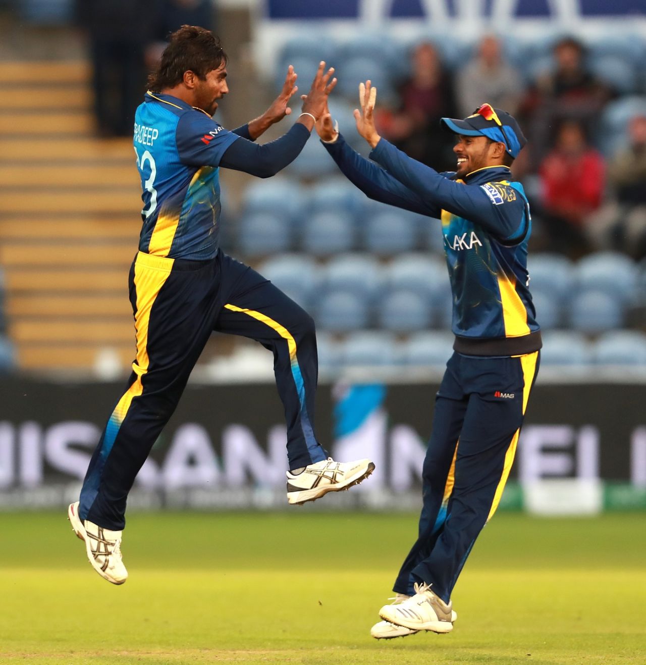 Nuwan Pradeep celebrates dismissing Rashid Khan, Afghanistan v Sri Lanka, World Cup 2019, Cardiff, June 4, 2019