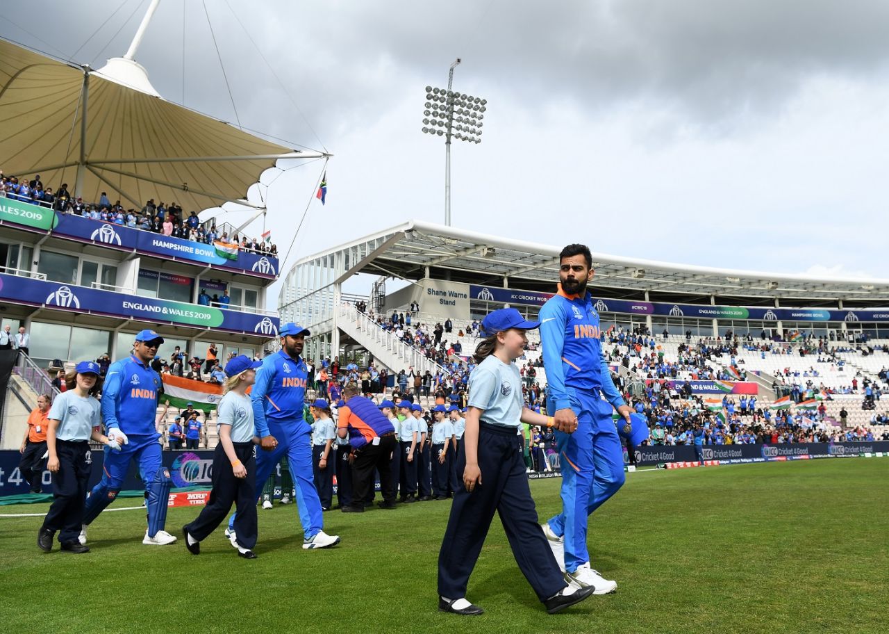 Virat Kohli leads India out onto the field, India v South Africa, Southampton, World Cup 2019, June 5, 2019