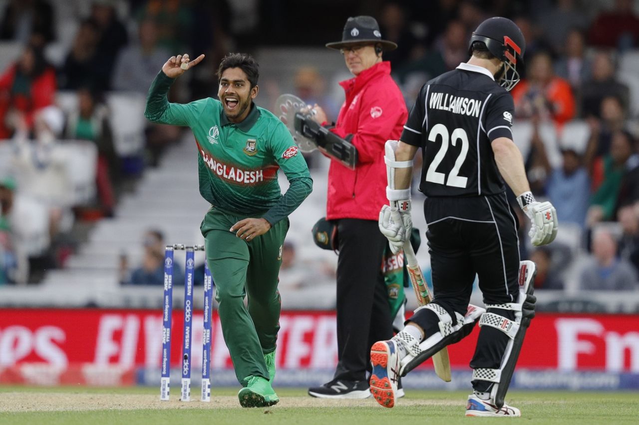 Mehidy Hasan celebrates after dismissing Kane Williamson, Bangladesh v New Zealand, World Cup 2019, The Oval, June 5, 2019
